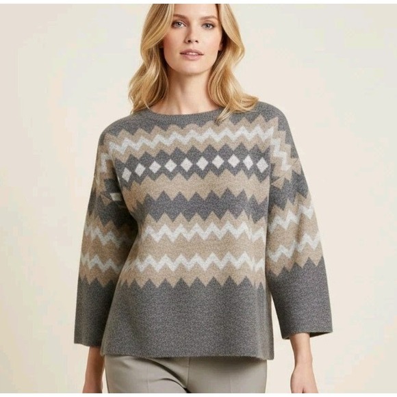 Lane Bryant Sweaters - Lane Bryant Fair Isle Sweater 18/20 Gray Zigzag Diamonds Wool Blend